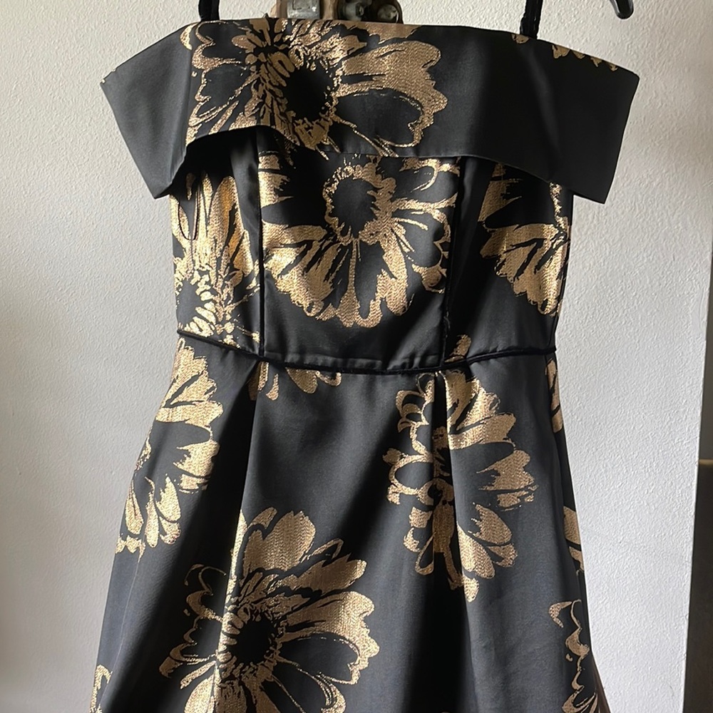 Nicole Miller Black & Gold Off Shoulder Dress